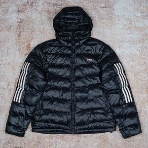 Adidas Terrex Itavic 3 Stripe Black Hooded Puffer Jacket Mens